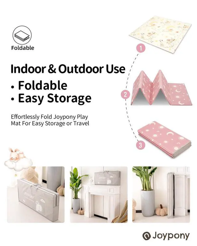 Alt view image 4 of 7 - Joypony Baby Play Mat 71x59 Inches, Foldable Play Mats for Babies and Toddlers, Waterproof & Anti-Slip Portable Baby Floor Mat for Tummy Time, Baby Mat for Floor with Travel Bag for Indoor Outdoor