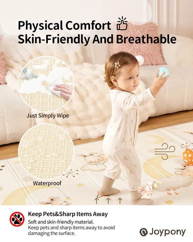 Alt view image 5 of 7 - Joypony Baby Play Mat 71x59 Inches, Foldable Play Mats for Babies and Toddlers, Waterproof & Anti-Slip Portable Baby Floor Mat for Tummy Time, Baby Mat for Floor with Travel Bag for Indoor Outdoor