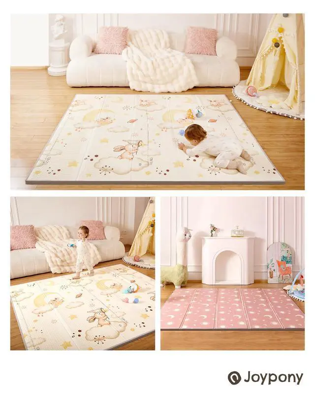 Alt view image 7 of 7 - Joypony Baby Play Mat 71x59 Inches, Foldable Play Mats for Babies and Toddlers, Waterproof & Anti-Slip Portable Baby Floor Mat for Tummy Time, Baby Mat for Floor with Travel Bag for Indoor Outdoor