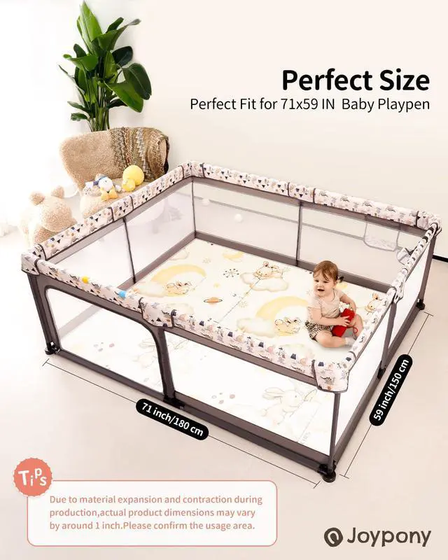 Alt view image 6 of 7 - Joypony Baby Play Mat 71x59 Inches, Foldable Play Mats for Babies and Toddlers, Waterproof & Anti-Slip Portable Baby Floor Mat for Tummy Time, Baby Mat for Floor with Travel Bag for Indoor Outdoor
