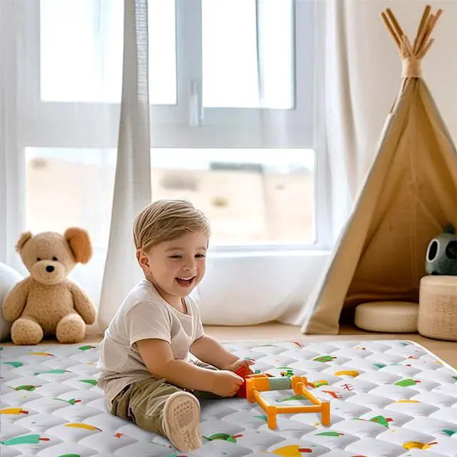 Alt view image 2 of 7 - Odorless Premium Foam Baby Play Mat 50" x 50", Soft Microfiber Fabric Crawling Mat for Floor- Comfortable and Hypoallergenic, Non-Slip Cushioned Floor Playpen mat for Infants,Babies,Toddlers