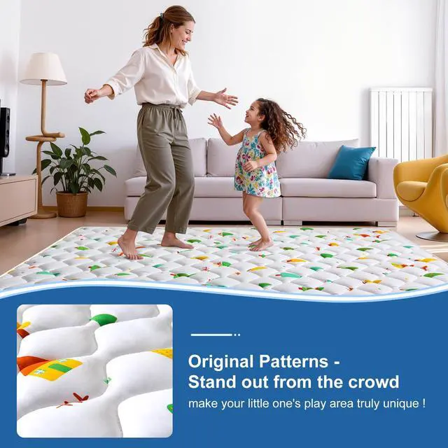 Alt view image 6 of 7 - Odorless Premium Foam Baby Play Mat 50" x 50", Soft Microfiber Fabric Crawling Mat for Floor- Comfortable and Hypoallergenic, Non-Slip Cushioned Floor Playpen mat for Infants,Babies,Toddlers