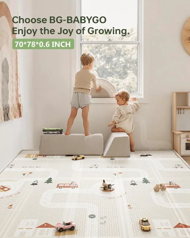 Alt view image 6 of 7 - BG-BABYGO Baby Play Mat 50"*78" Foldable Baby Play Mat for Floor Reversible Waterproof Playmats for Babies Boy and Toddlers Infants Edge Reinforcement Crawling Mat for Indoor&Outdoor&Travel