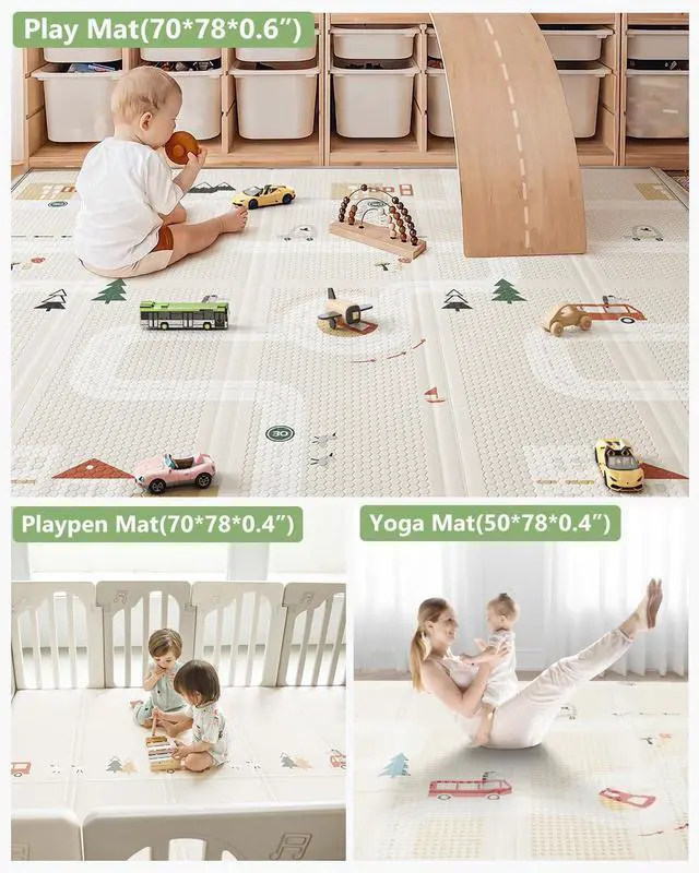 Alt view image 7 of 7 - BG-BABYGO Baby Play Mat 50"*78" Foldable Baby Play Mat for Floor Reversible Waterproof Playmats for Babies Boy and Toddlers Infants Edge Reinforcement Crawling Mat for Indoor&Outdoor&Travel