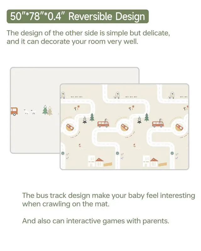 Alt view image 5 of 7 - BG-BABYGO Baby Play Mat 50"*78" Foldable Baby Play Mat for Floor Reversible Waterproof Playmats for Babies Boy and Toddlers Infants Edge Reinforcement Crawling Mat for Indoor&Outdoor&Travel