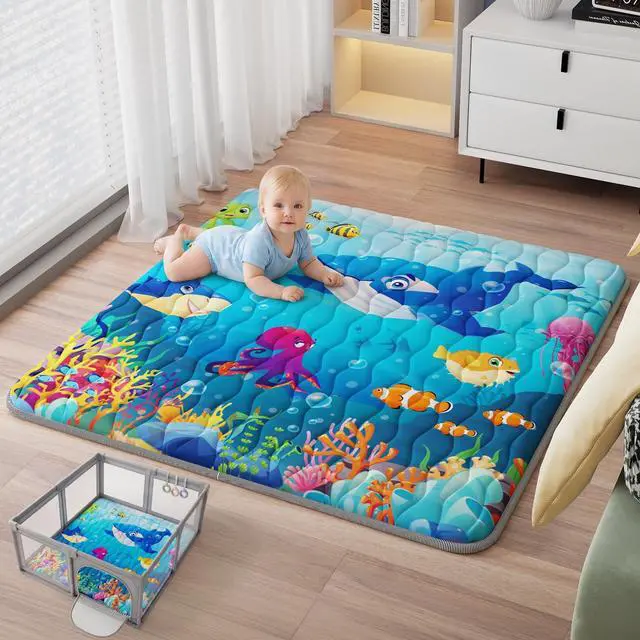 Main image of Baby Play Mat, 50x50 Thickened Playpen Mat, Waterproof & Non-Slip, Foldable Play Mat for Floor, Machine Washable Crawling Mats for Infants & Toddlers, Floor Activity and Playing & Learning, Sea World