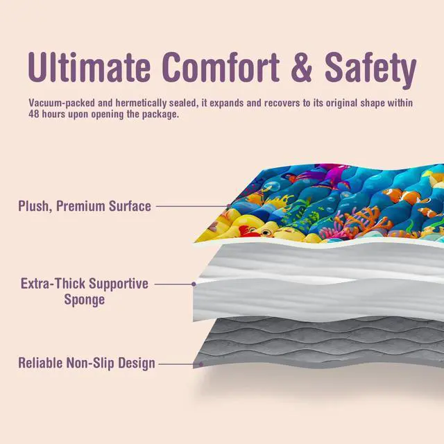 Alt view image 4 of 7 - Baby Play Mat, 50x50 Thickened Playpen Mat, Waterproof & Non-Slip, Foldable Play Mat for Floor, Machine Washable Crawling Mats for Infants & Toddlers, Floor Activity and Playing & Learning, Sea World