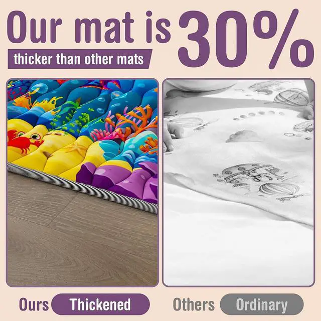Alt view image 5 of 7 - Baby Play Mat, 50x50 Thickened Playpen Mat, Waterproof & Non-Slip, Foldable Play Mat for Floor, Machine Washable Crawling Mats for Infants & Toddlers, Floor Activity and Playing & Learning, Sea World