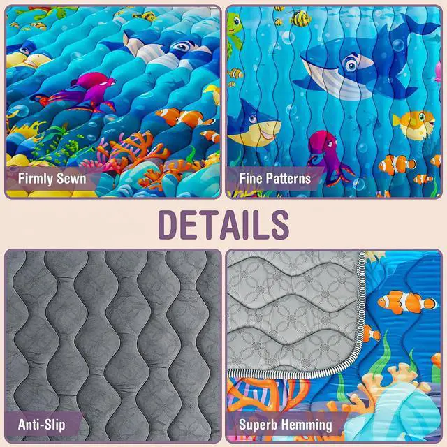 Alt view image 6 of 7 - Baby Play Mat, 50x50 Thickened Playpen Mat, Waterproof & Non-Slip, Foldable Play Mat for Floor, Machine Washable Crawling Mats for Infants & Toddlers, Floor Activity and Playing & Learning, Sea World