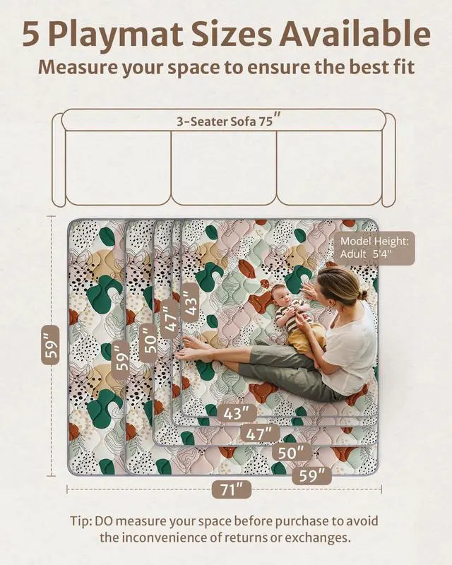 Alt view image 3 of 7 - Blissful Diary Baby Play Mats for Floor, 71x59 Inch Thicker Foam Playmats for Babies and Toddlers, Soft Cushioning Baby Crawling Mat, Modern Abstract