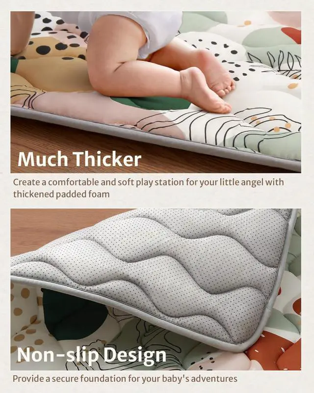 Alt view image 5 of 7 - Blissful Diary Baby Play Mats for Floor, 71x59 Inch Thicker Foam Playmats for Babies and Toddlers, Soft Cushioning Baby Crawling Mat, Modern Abstract