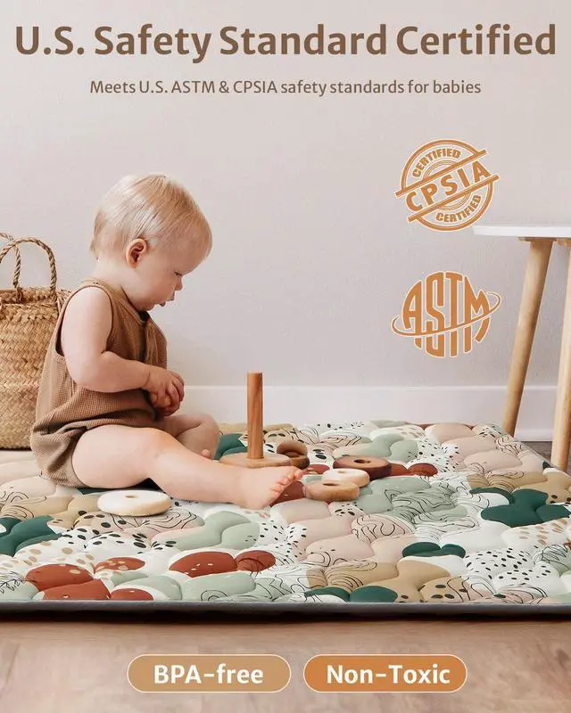 Alt view image 7 of 7 - Blissful Diary Baby Play Mats for Floor, 71x59 Inch Thicker Foam Playmats for Babies and Toddlers, Soft Cushioning Baby Crawling Mat, Modern Abstract