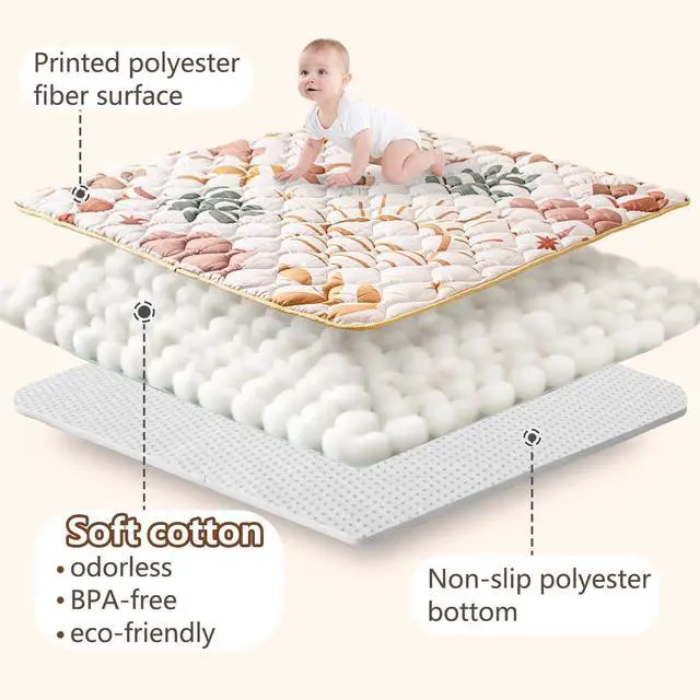 Alt view image 4 of 7 - Beavtaens Baby Play Mat, 50x50 Playpen Mat with Super Soft Touch, Activity Mat with Upgraded Anti-Slip Bottom, Machine Washable Crawling Mat for Floor & Picnic(Boho Nature)