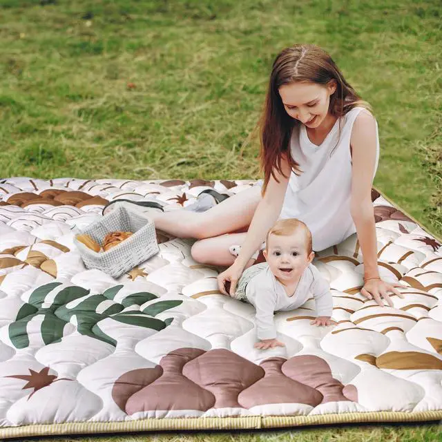 Alt view image 3 of 7 - Beavtaens Baby Play Mat, 50x50 Playpen Mat with Super Soft Touch, Activity Mat with Upgraded Anti-Slip Bottom, Machine Washable Crawling Mat for Floor & Picnic(Boho Nature)