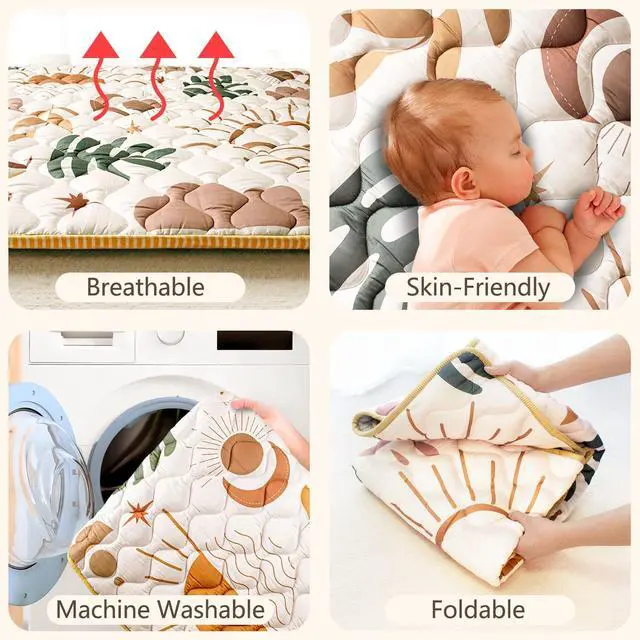 Alt view image 6 of 7 - Beavtaens Baby Play Mat, 50x50 Playpen Mat with Super Soft Touch, Activity Mat with Upgraded Anti-Slip Bottom, Machine Washable Crawling Mat for Floor & Picnic(Boho Nature)