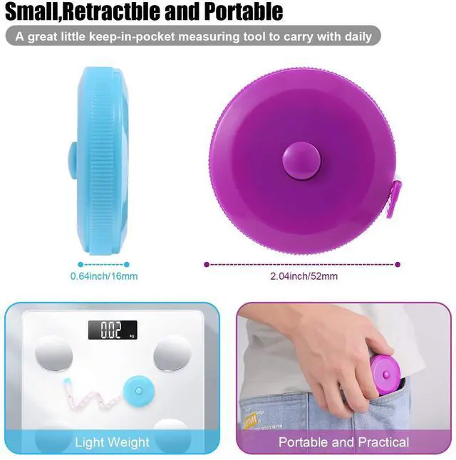 Alt view image 2 of 7 - Tape Measure Body Measuring Tape, Retractable 60 Inch Soft Mini Measuring Tape, Small Sewing Fabric Tape Measurer for Cloth Waist Medical Nursing Craft(3 Pack/Pink Purple Sky Blue)