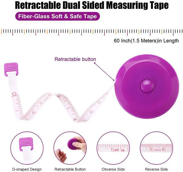 Alt view image 3 of 7 - Tape Measure Body Measuring Tape, Retractable 60 Inch Soft Mini Measuring Tape, Small Sewing Fabric Tape Measurer for Cloth Waist Medical Nursing Craft(3 Pack/Pink Purple Sky Blue)