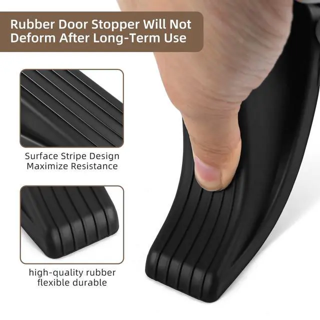 Alt view image 3 of 6 - JZWBLILY Door Stoppers for Bottom of Door on Floor, Premium Rubber Door Stopper Wedge, Floor Sturdy Stackable Door Stops for Carpet Heavy Duty Door, Door Gaps (Black, 2 Pack)