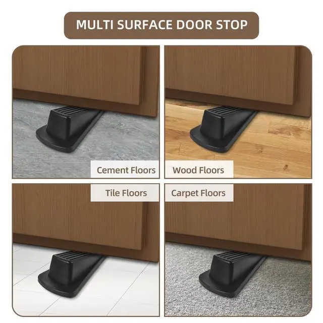 Alt view image 4 of 6 - JZWBLILY Door Stoppers for Bottom of Door on Floor, Premium Rubber Door Stopper Wedge, Floor Sturdy Stackable Door Stops for Carpet Heavy Duty Door, Door Gaps (Black, 2 Pack)