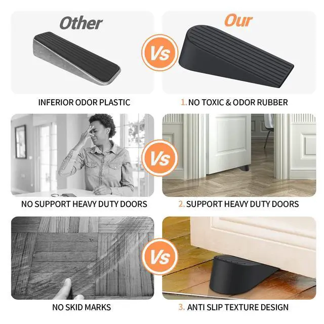 Alt view image 2 of 7 - Big Door Stoppers, 2 Pack Extra Large Door Stoppers for Bottom of Door Gaps, Sturdy and Stackable Heavy Duty Doorstop Great for Home Office, Rubber Door Stopper Wedge for Tile, Wooden Floor, Carpet
