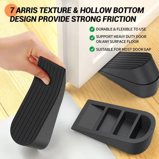 Alt view image 4 of 7 - Big Door Stoppers, 2 Pack Extra Large Door Stoppers for Bottom of Door Gaps, Sturdy and Stackable Heavy Duty Doorstop Great for Home Office, Rubber Door Stopper Wedge for Tile, Wooden Floor, Carpet