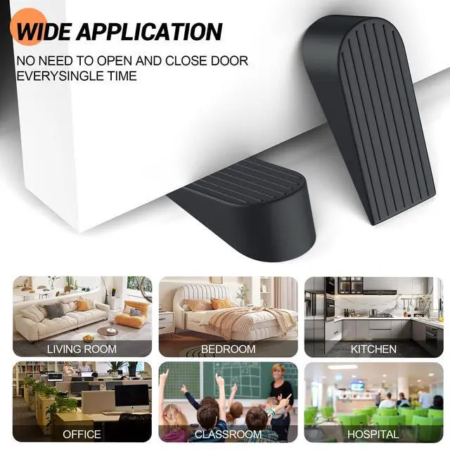 Alt view image 5 of 7 - Big Door Stoppers, 2 Pack Extra Large Door Stoppers for Bottom of Door Gaps, Sturdy and Stackable Heavy Duty Doorstop Great for Home Office, Rubber Door Stopper Wedge for Tile, Wooden Floor, Carpet