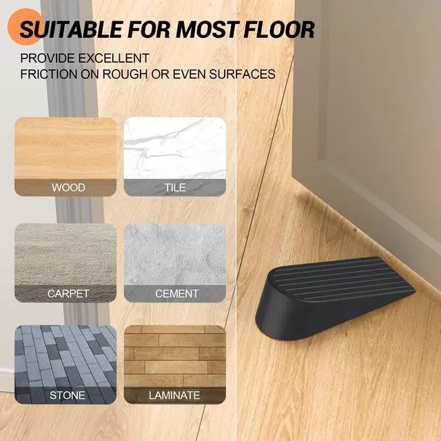 Alt view image 6 of 7 - Big Door Stoppers, 2 Pack Extra Large Door Stoppers for Bottom of Door Gaps, Sturdy and Stackable Heavy Duty Doorstop Great for Home Office, Rubber Door Stopper Wedge for Tile, Wooden Floor, Carpet