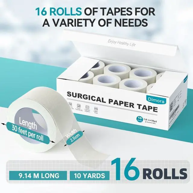 Alt view image 2 of 7 - Dimora Paper Medical Tape 16 Rolls- Hypoallergenic White Surgical Tape for Sensitive SkinBreathable First Aid Wound Tape with Pain-Free RemovalSecures Dressing and Medical Devices -1" x 10 Yards