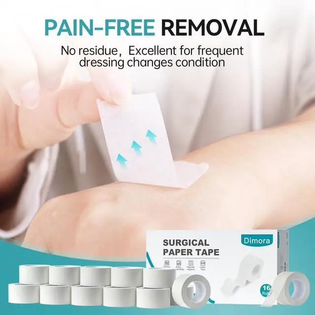 Alt view image 6 of 7 - Dimora Paper Medical Tape 16 Rolls- Hypoallergenic White Surgical Tape for Sensitive SkinBreathable First Aid Wound Tape with Pain-Free RemovalSecures Dressing and Medical Devices -1" x 10 Yards