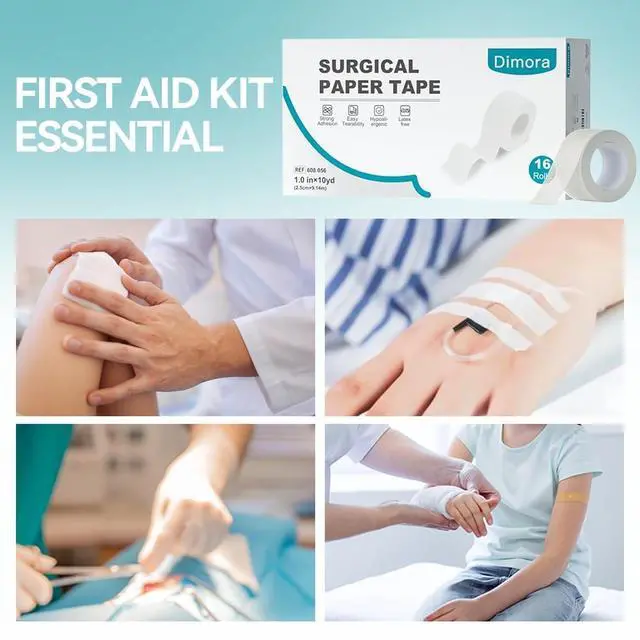 Alt view image 7 of 7 - Dimora Paper Medical Tape 16 Rolls- Hypoallergenic White Surgical Tape for Sensitive SkinBreathable First Aid Wound Tape with Pain-Free RemovalSecures Dressing and Medical Devices -1" x 10 Yards