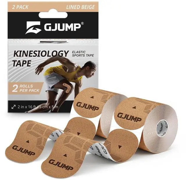 Main image of GJUMP Kinesiology Tape, 40 Count Precut Strips 2 Rolls Original Cotton Tape