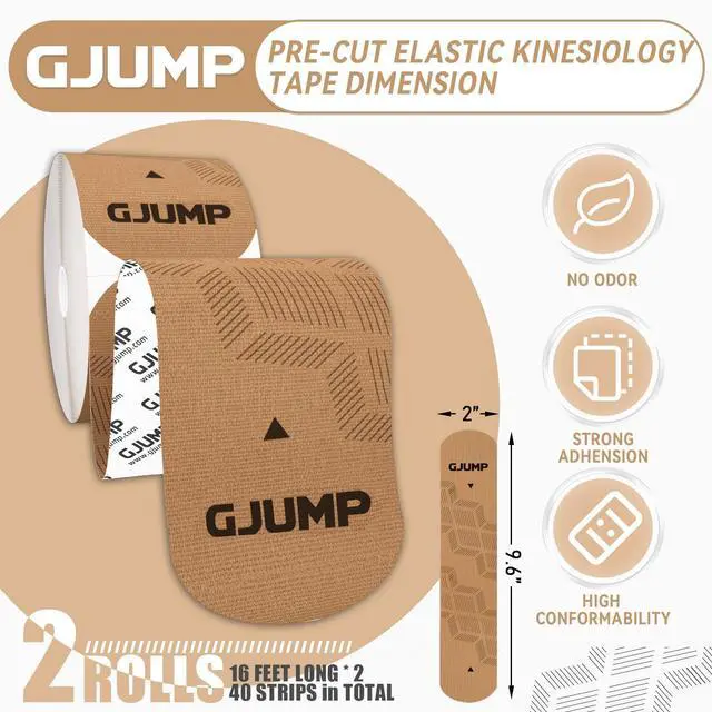 Alt view image 5 of 7 - GJUMP Kinesiology Tape, 40 Count Precut Strips 2 Rolls Original Cotton Tape