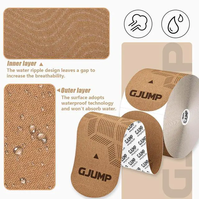 Alt view image 7 of 7 - GJUMP Kinesiology Tape, 40 Count Precut Strips 2 Rolls Original Cotton Tape