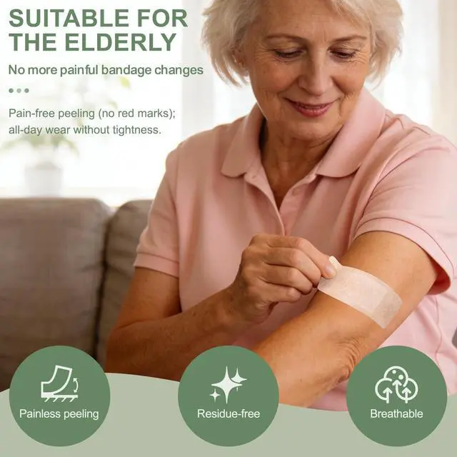 Alt view image 4 of 7 - Hysimedy Silicone Bandages for Sensitive Fragile Skin 2"x4" 20 Count Flexible Fabric Latex Free Hypoallergenic Breathable Large Bandages for Wounds Easy Painless Removal for Geriatric and Children