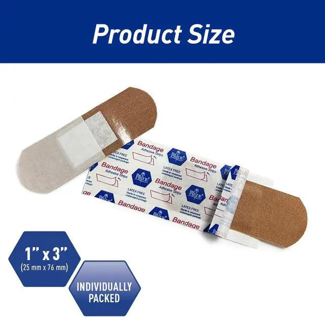Alt view image 2 of 6 - MED PRIDE Hypoallergenic Latex Free Fabric Adhesive Bandages, Nonstick Pad, Sterile, Individually Wrapped (1'' x 3'' - 100 Count)