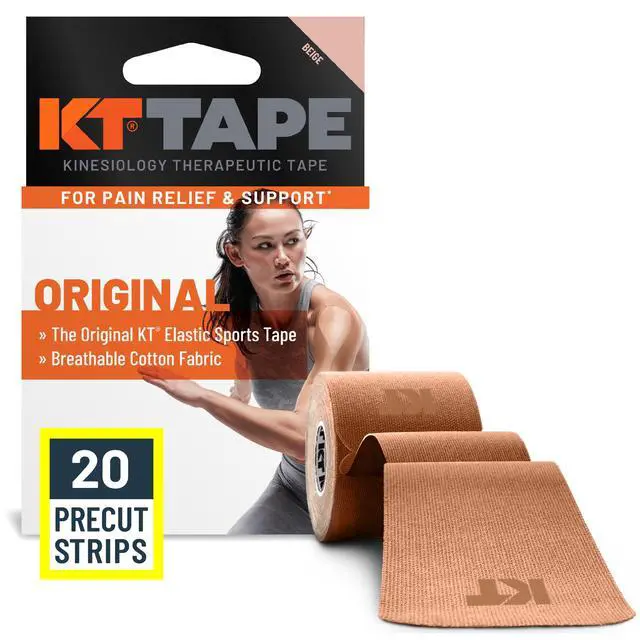 Main image of KT Tape, Original Cotton, Elastic Kinesiology Tape, Everyday Muscle and Joint Support, Daily Pain Relief, 20 Count, 10 Precut Strips, Beige