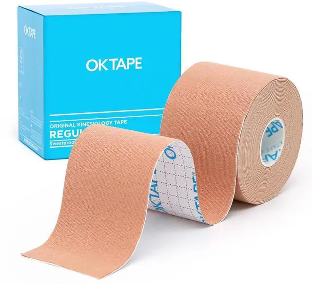 Main image of OK TAPE Kinesiology Tape, Regular Original Cotton Elastic Athletic Tape for Support and Recovery, Sports Tape, 2in×16.4ft Uncut Roll - Beige