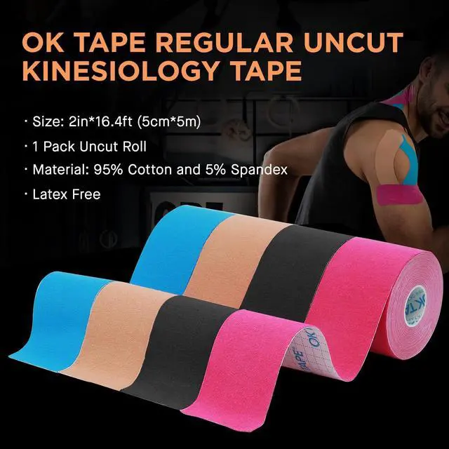 Alt view image 4 of 7 - OK TAPE Kinesiology Tape, Regular Original Cotton Elastic Athletic Tape for Support and Recovery, Sports Tape, 2in×16.4ft Uncut Roll - Beige