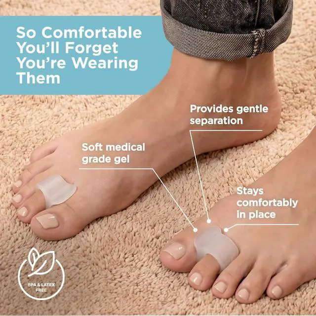 Alt view image 5 of 7 - Mind Bodhi Single-Loop Toe Separators 4-Pack: Correcting Bunions and Restoring Toes to Their Original Shape - For Men and Women - Toe Spacers Bunion Corrector - Clear