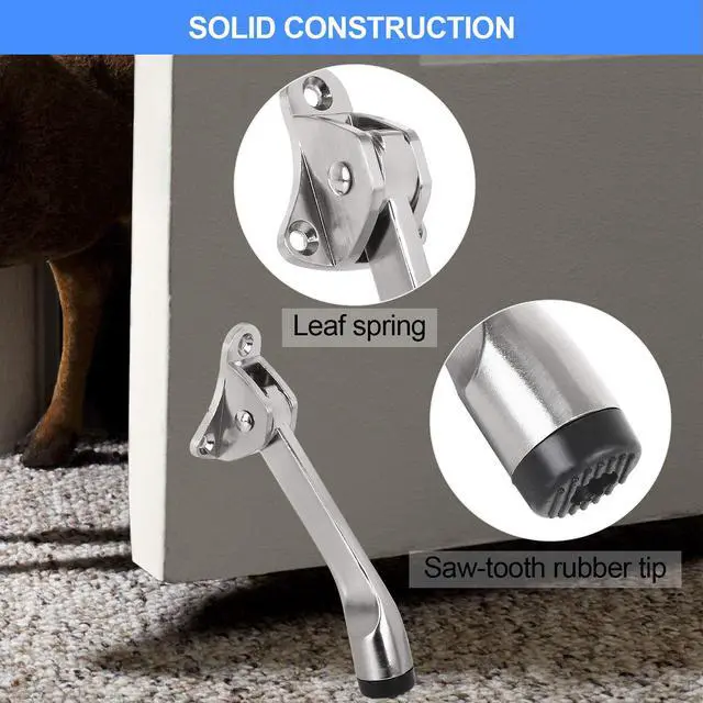 Alt view image 3 of 7 - 4 Pack Kickdown Door Stop, Commercial Heavy Duty Door Stops for Bottom of Door, Kickstand Door Stopper with Rubber Tip and Spring Lever, Adjustable, Easy to Kick Down Door Stoppers and Release