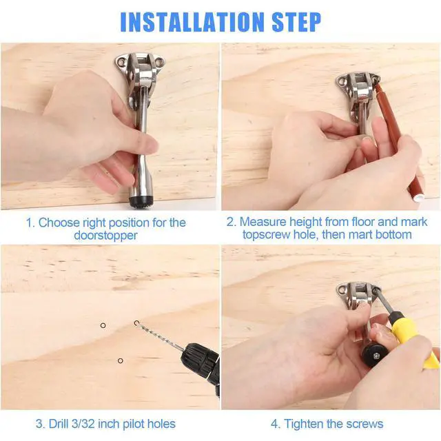 Alt view image 5 of 7 - 4 Pack Kickdown Door Stop, Commercial Heavy Duty Door Stops for Bottom of Door, Kickstand Door Stopper with Rubber Tip and Spring Lever, Adjustable, Easy to Kick Down Door Stoppers and Release