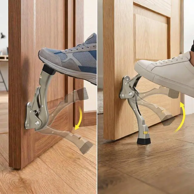 Alt view image 2 of 7 - Gotega Door Stopper, 2 Pack Kickdown Door Stop for Bottom of Door, Adjustable Height and Rubber Tip 4 Inches, Heavy Duty Door Stops, Kickdown Doorstopper, Door Holder, Satin Nickel
