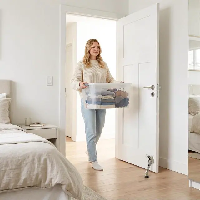 Alt view image 4 of 7 - Gotega Door Stopper, 2 Pack Kickdown Door Stop for Bottom of Door, Adjustable Height and Rubber Tip 4 Inches, Heavy Duty Door Stops, Kickdown Doorstopper, Door Holder, Satin Nickel