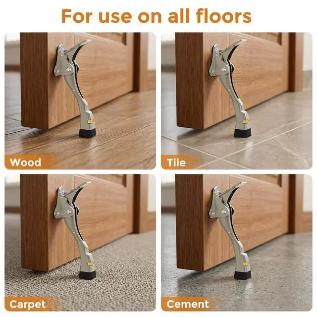 Alt view image 6 of 7 - Gotega Door Stopper, 2 Pack Kickdown Door Stop for Bottom of Door, Adjustable Height and Rubber Tip 4 Inches, Heavy Duty Door Stops, Kickdown Doorstopper, Door Holder, Satin Nickel