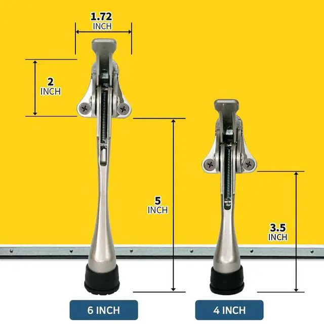 Alt view image 2 of 7 - One Touch Kickdown Door Stopper, Door Holder, Heavy Duty Door Stops, Bottom of Door, Height-Adjustable Rubber Tips by HASHI (Satin Nickel 6 inch x 1pack)