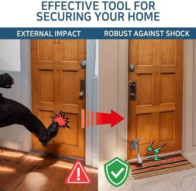Alt view image 3 of 7 - One Touch Kickdown Door Stopper, Door Holder, Heavy Duty Door Stops, Bottom of Door, Height-Adjustable Rubber Tips by HASHI (Satin Nickel 6 inch x 1pack)