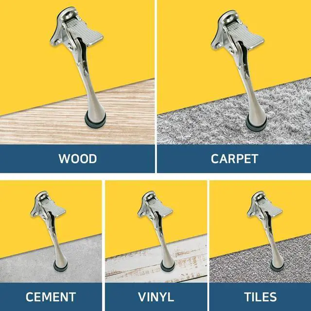 Alt view image 7 of 7 - One Touch Kickdown Door Stopper, Door Holder, Heavy Duty Door Stops, Bottom of Door, Height-Adjustable Rubber Tips by HASHI (Satin Nickel 6 inch x 1pack)