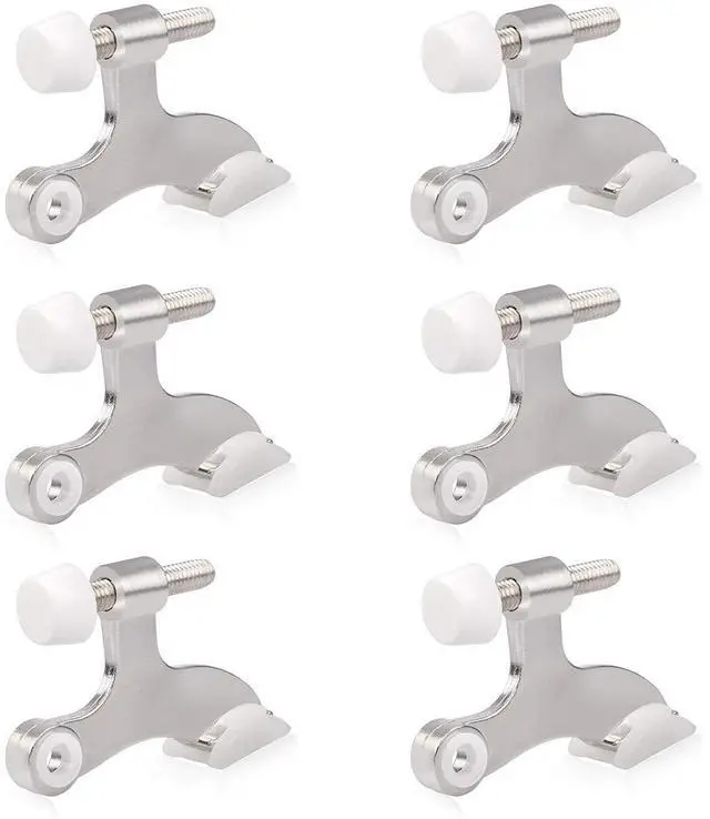 Main image of HOMOTEK 6 Pack Hinge Pin Satin Nickel Door Stopper,Adjustable Deluxe Heavy Duty Door Stopper 2-1/2"x1-3/4",with White Rubber Bumper Tips