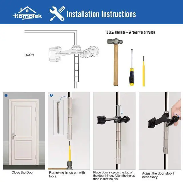 Alt view image 4 of 6 - HOMOTEK 6 Pack Hinge Pin Satin Nickel Door Stopper,Adjustable Deluxe Heavy Duty Door Stopper 2-1/2"x1-3/4",with White Rubber Bumper Tips