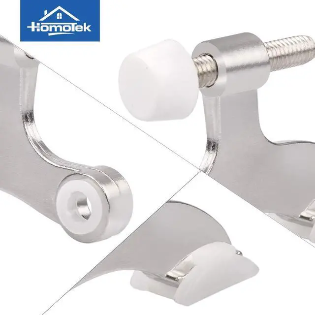 Alt view image 5 of 6 - HOMOTEK 6 Pack Hinge Pin Satin Nickel Door Stopper,Adjustable Deluxe Heavy Duty Door Stopper 2-1/2"x1-3/4",with White Rubber Bumper Tips